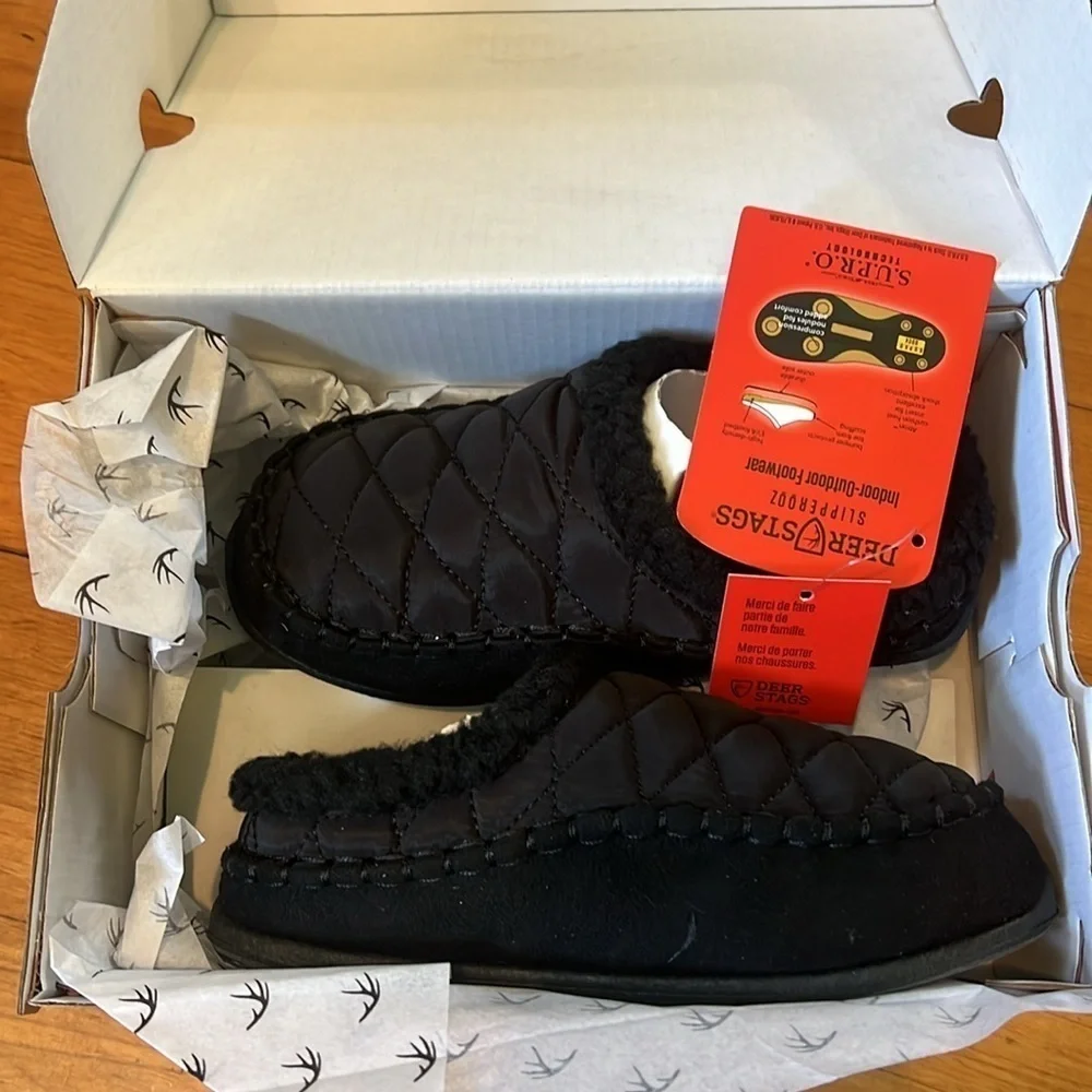 Deer Stags Black Quilted Comfort Slippers Kid Size 12M